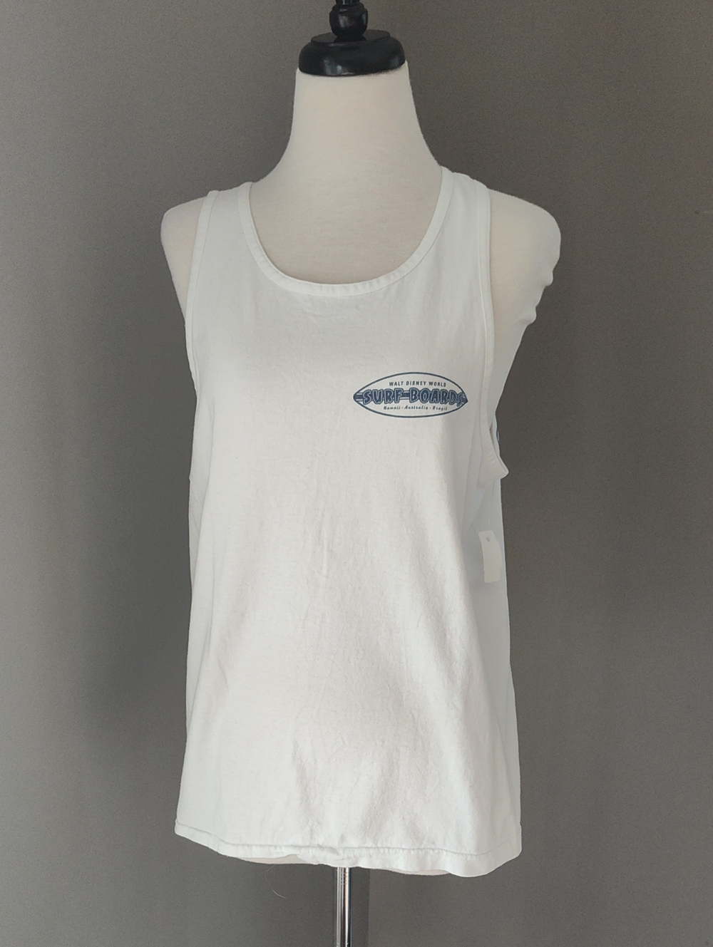 Walt Disney World Unisex White Surf Boards Tank Top with Blue Mickey Surf Logo